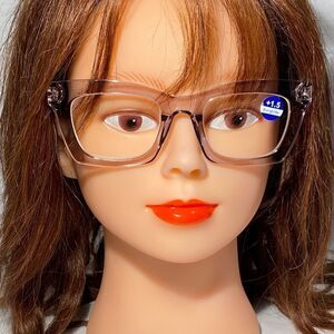 1291 Gretchen Reading Glasses 1.5 Square Clear Gray Frames Oversize NWT